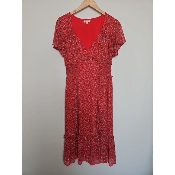 Max Studio Dresses & Skirts - Max Studio Dress M Red Floral Smocked Tiered Boho Prairie Midi CottageCore Fairy